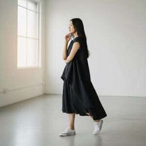 Kelah Black Linen Lagenlook Midi Sleevless Dress - Large